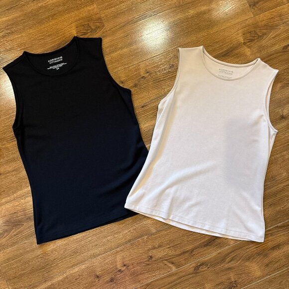 Set of 2 Adrienne Vittadini Tank Tops Layering Tops S Small Tan Black - Picture 1 of 9